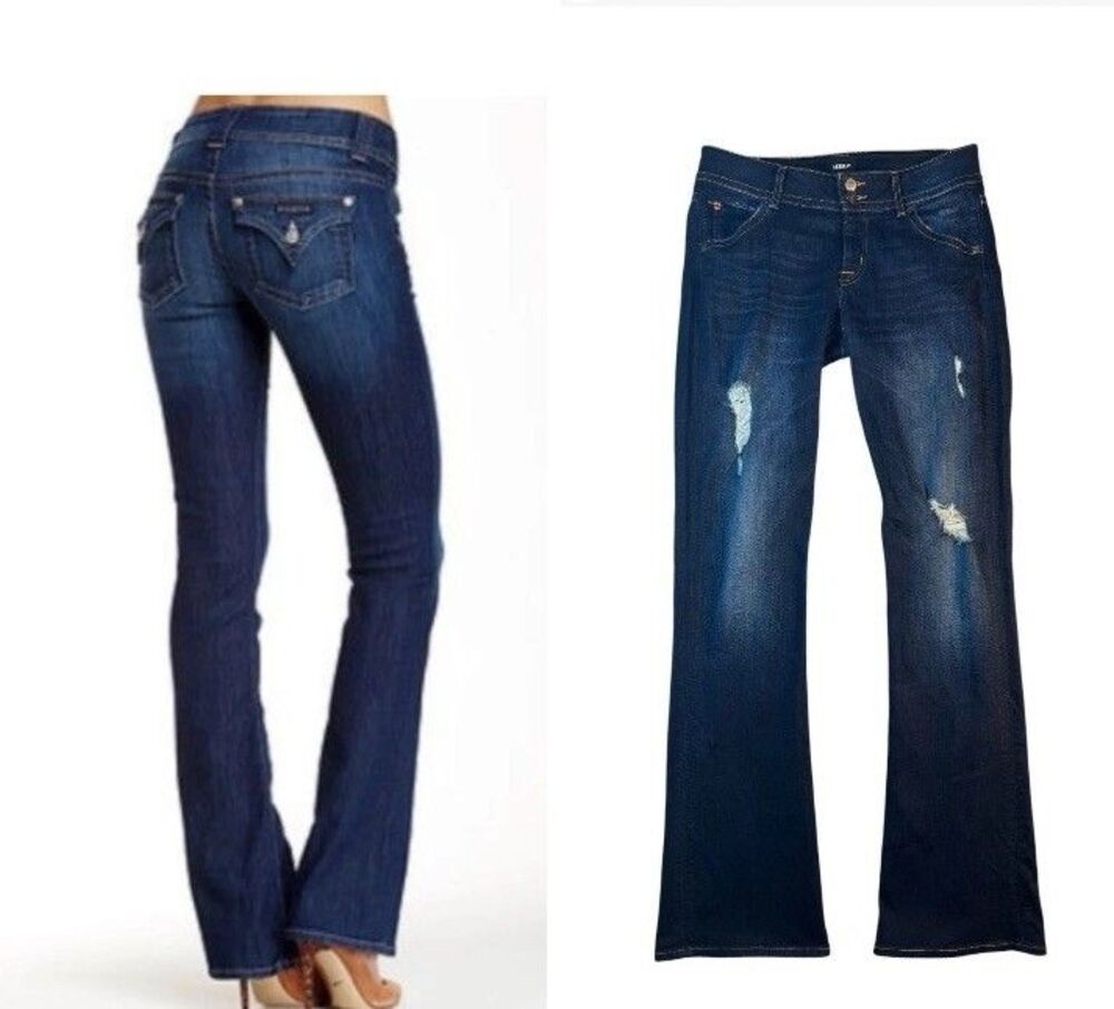 Hudson Signature Midrise Bootcut Flap Pocket Jeans Size 29 Dark Stretch Denim